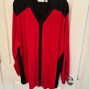 Susan Graver Red and Black Button-Up Top